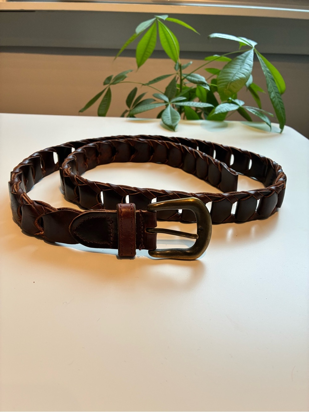 Vintage Boho Dark Brown Braided Leather Belt Size 40 Large XL 48" - Picture 3 of 3